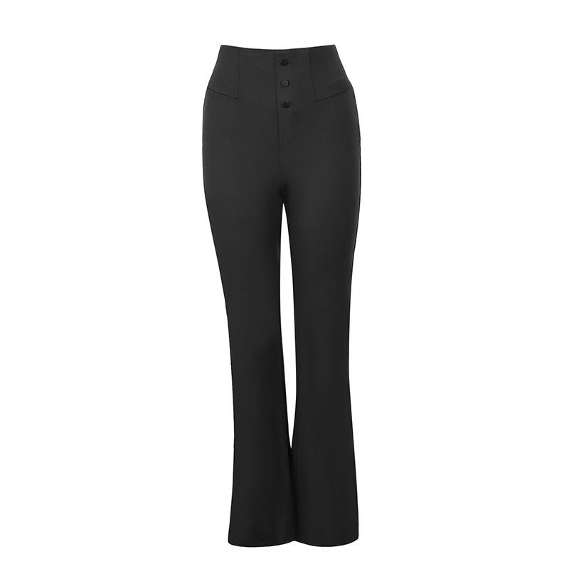 Damen Elegante Flared-Hose mit hohem Bund und klassischen Knopfdetails Drune