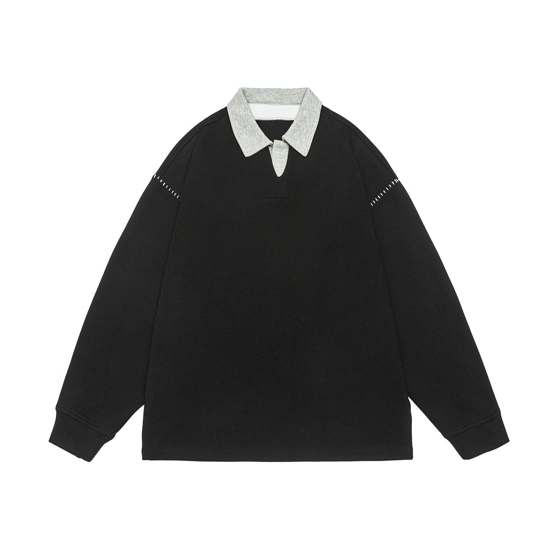 Unisex Oversize Polokragen-Sweatshirt mit Kontrastkragen und Zierperforation Drune
