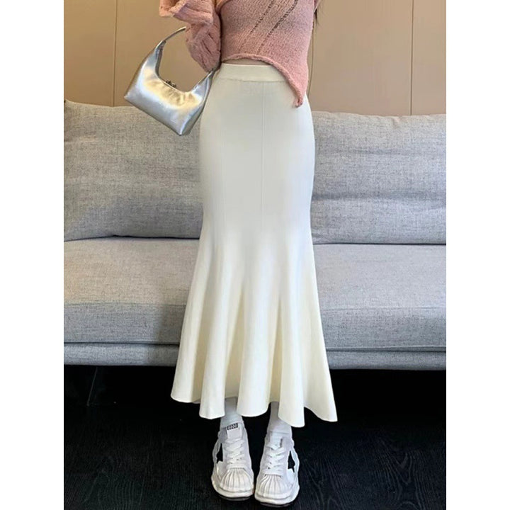 Damen Eleganter Midirock mit schwingendem Saum und hohem Bund Drune