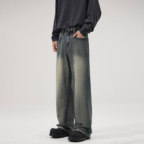 Herren Ultraweite Stonewashed-Baggy-Jeans mit tiefem Schritt und soften Fade-Details Drune