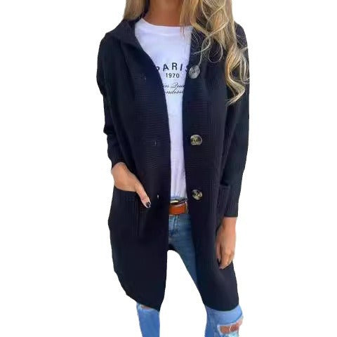 Damen Strickmantel mit praktischen Taschen und elegantem Knopfdesign Drune