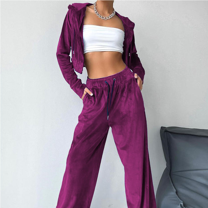 Damen Sportliches Freizeit-Set mit lässiger Kapuzenjacke und weit geschnittenen Hosen Drune