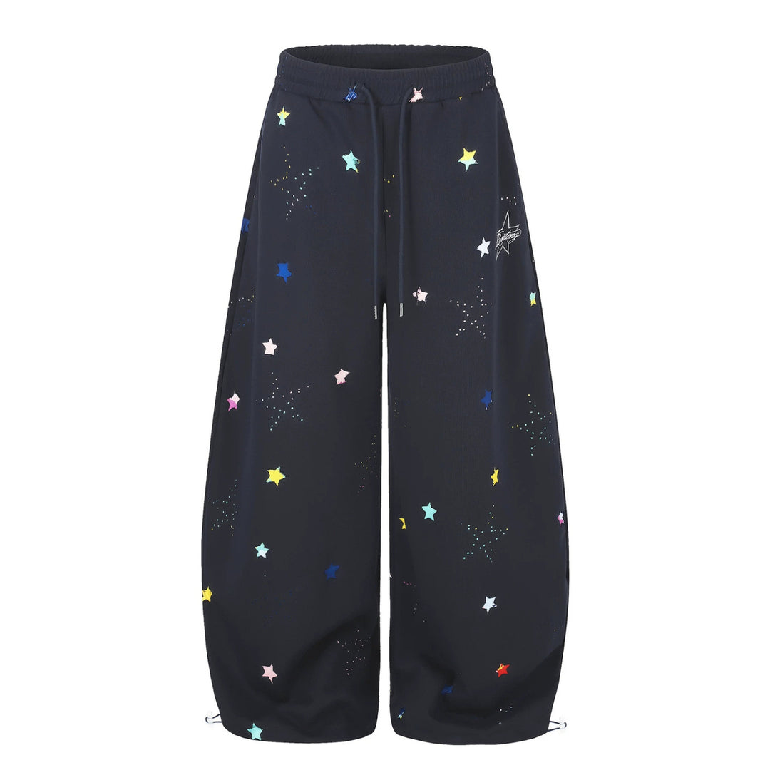Damen Extraweite Palazzo-Capri-Sweathose mit Sternen-Print, Komfortbund und verstellbarem Saum Drune