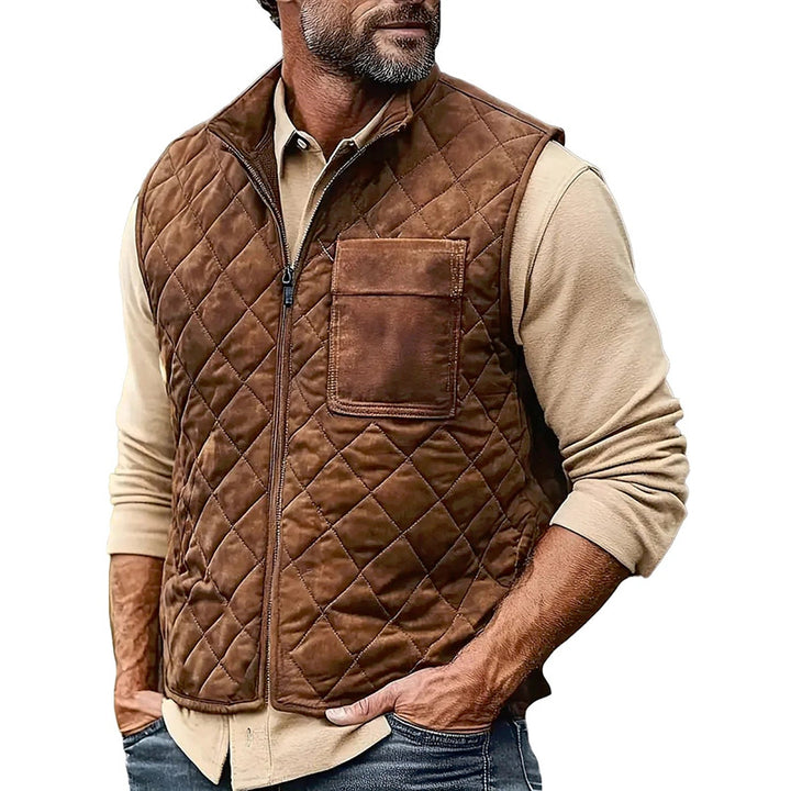 Herren gesteppte Wildlederoptik Weste mit Stehkragen und aufgesetzter Brusttasche Drune