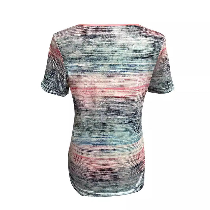 Damen nan leichtes Jersey-Longshirt mit horizontalem Pinselprint und Schulterknopfdetail Drune