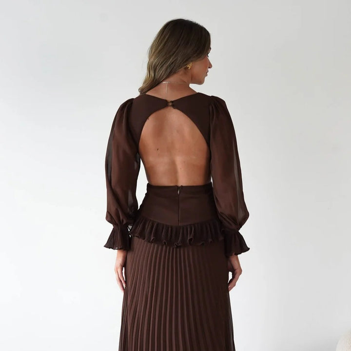 Damen Maxi-Kleid mit weitem Schnitt und Rüschendetails Drune