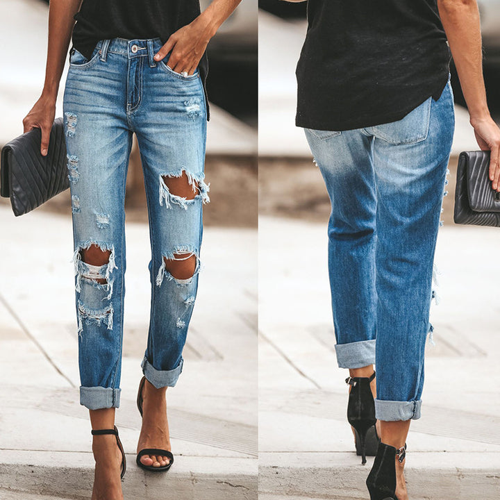 Damen Boyfriend Jeans im modischen Destroyed-Look mit lässigem Schnitt Drune