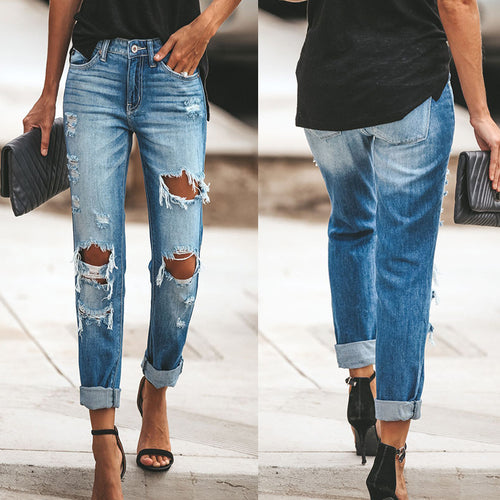 Damen Boyfriend Jeans im modischen Destroyed-Look mit lässigem Schnitt Drune