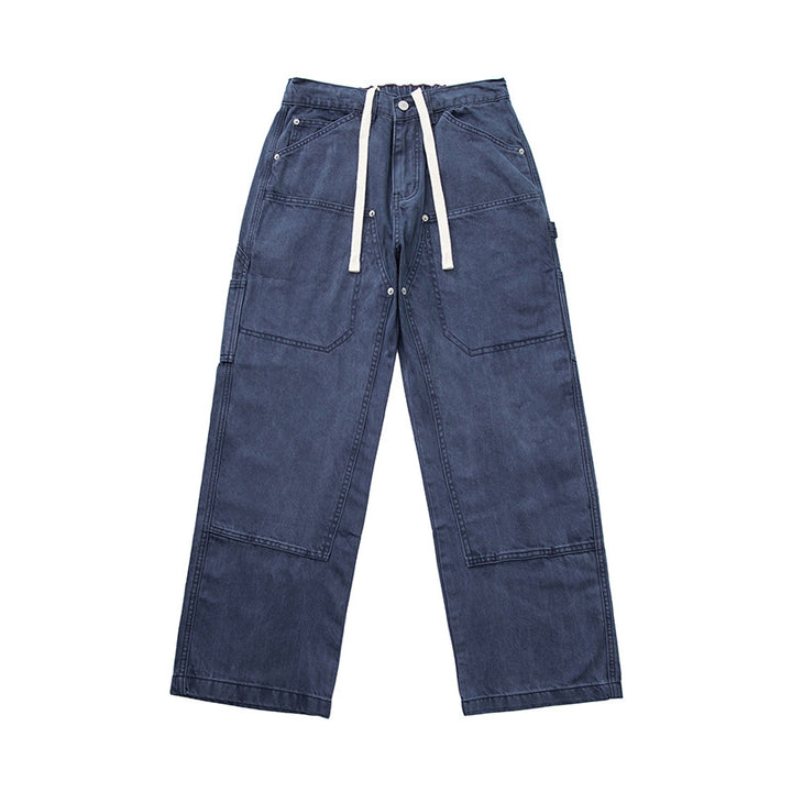 Herren Weite Utility-Denimhose mit Tunnelzugbund und aufgesetzten Taschen Drune