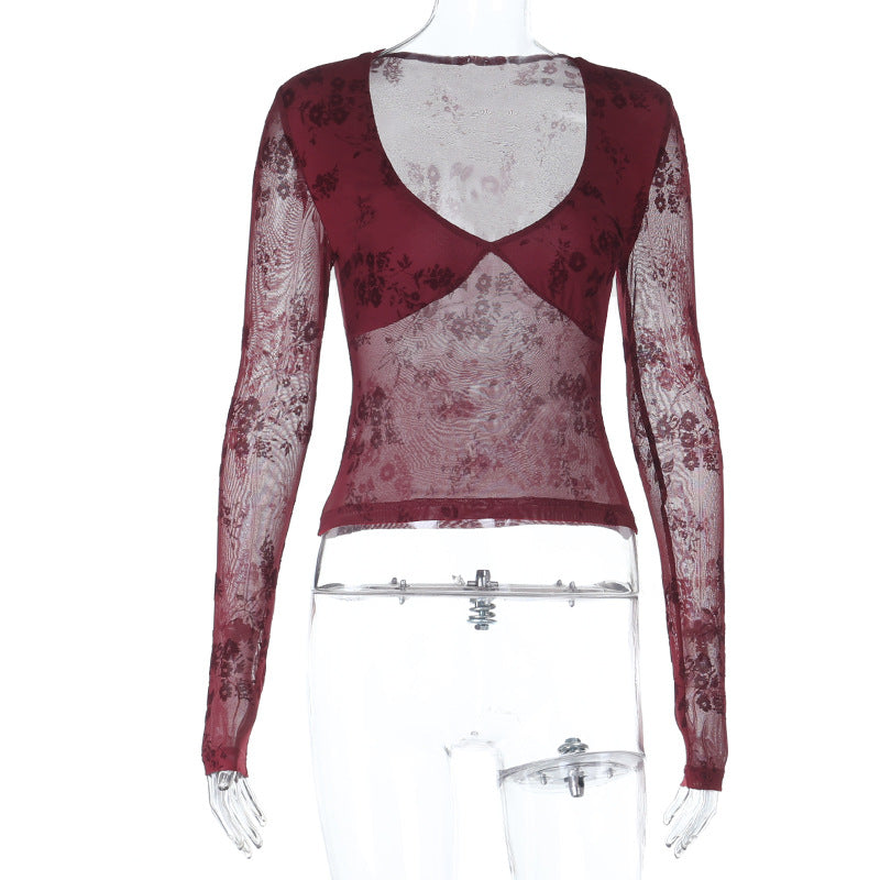 Damen Spitzenoberteil mit tiefem V-Ausschnitt und floralem Design Drune