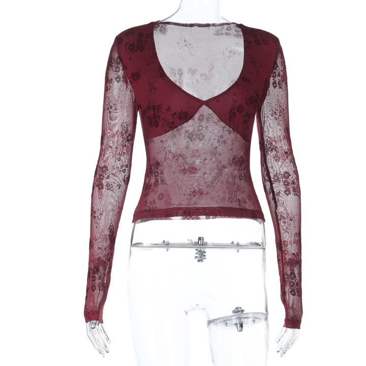Damen Spitzenoberteil mit tiefem V-Ausschnitt und floralem Design Drune