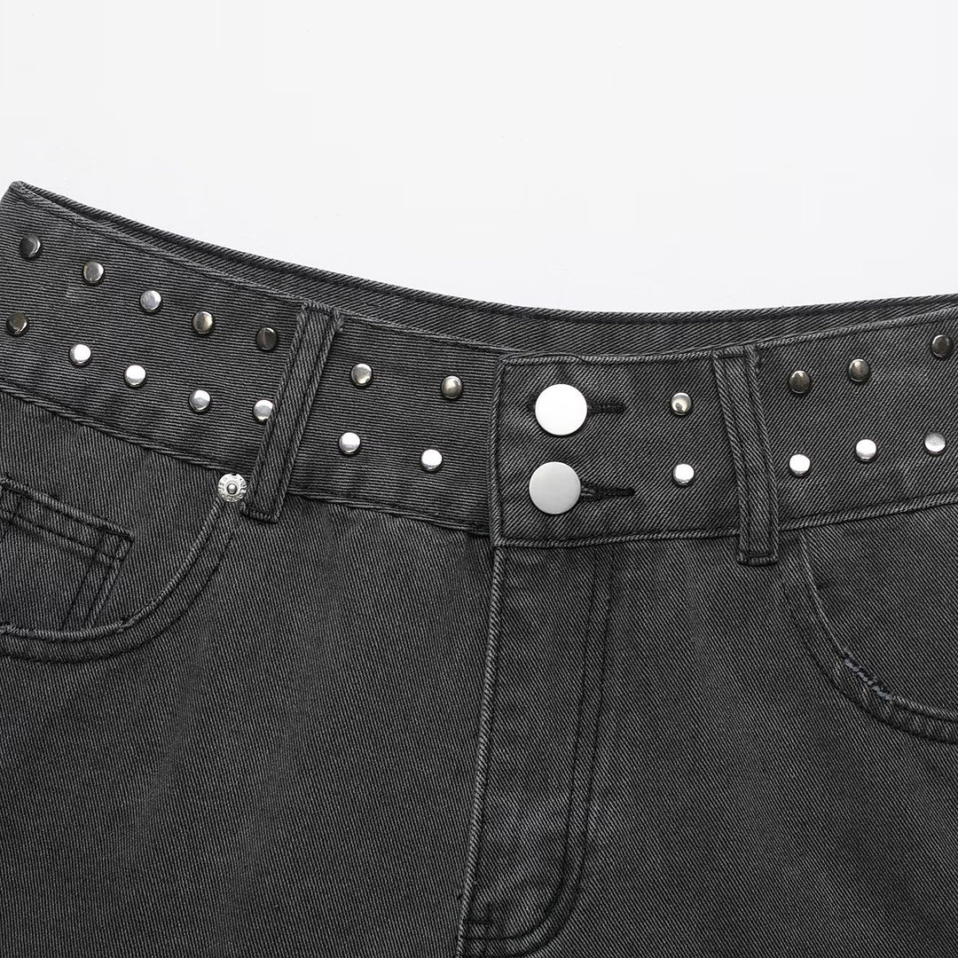 Damen Jeans-Shorts mit dekorativen Nieten Drune