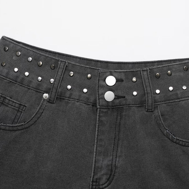 Damen Jeans-Shorts mit dekorativen Nieten Drune