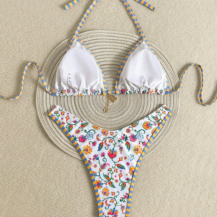Damen Triangel-Bikini mit buntem Floral-Print Drune