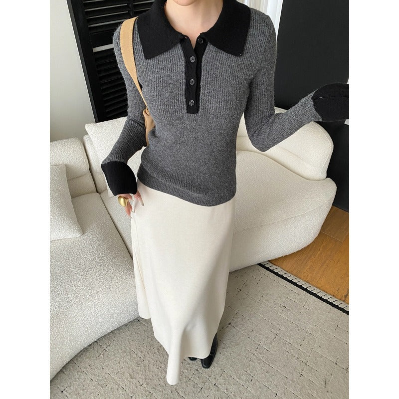 Damen Langarm-Pullover mit strukturiertem Rippdesign und hochwertiger Knopfleiste Drune