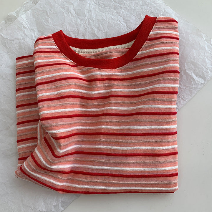 Damen Bequem Gestreiftes Kurzarm-T-Shirt Set Drune