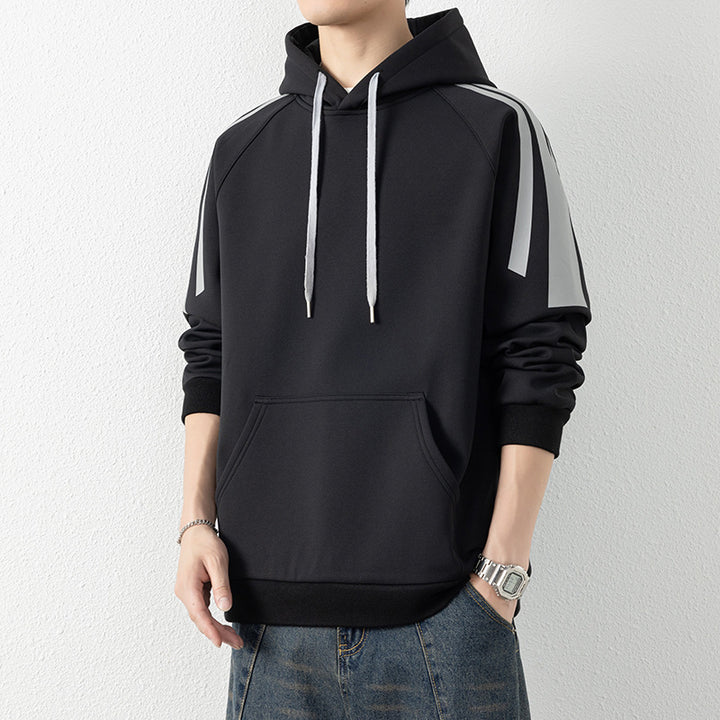 Herren Kapuzenpullover mit Raglanärmeln, Kängurutasche und Kontraststreifen Drune