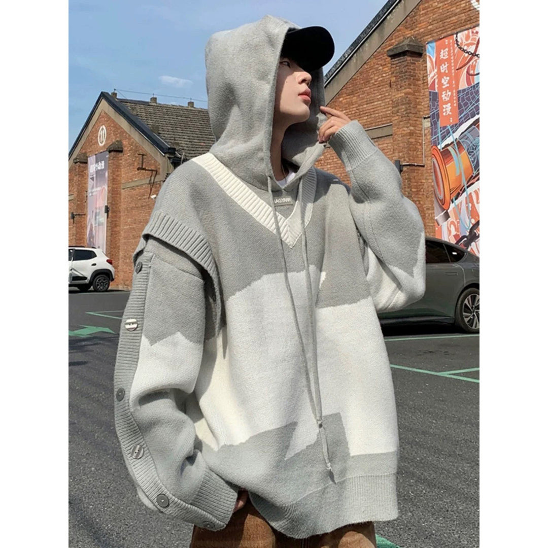 Herren Lässiger Oversized Pullover mit Knopfleiste Drune