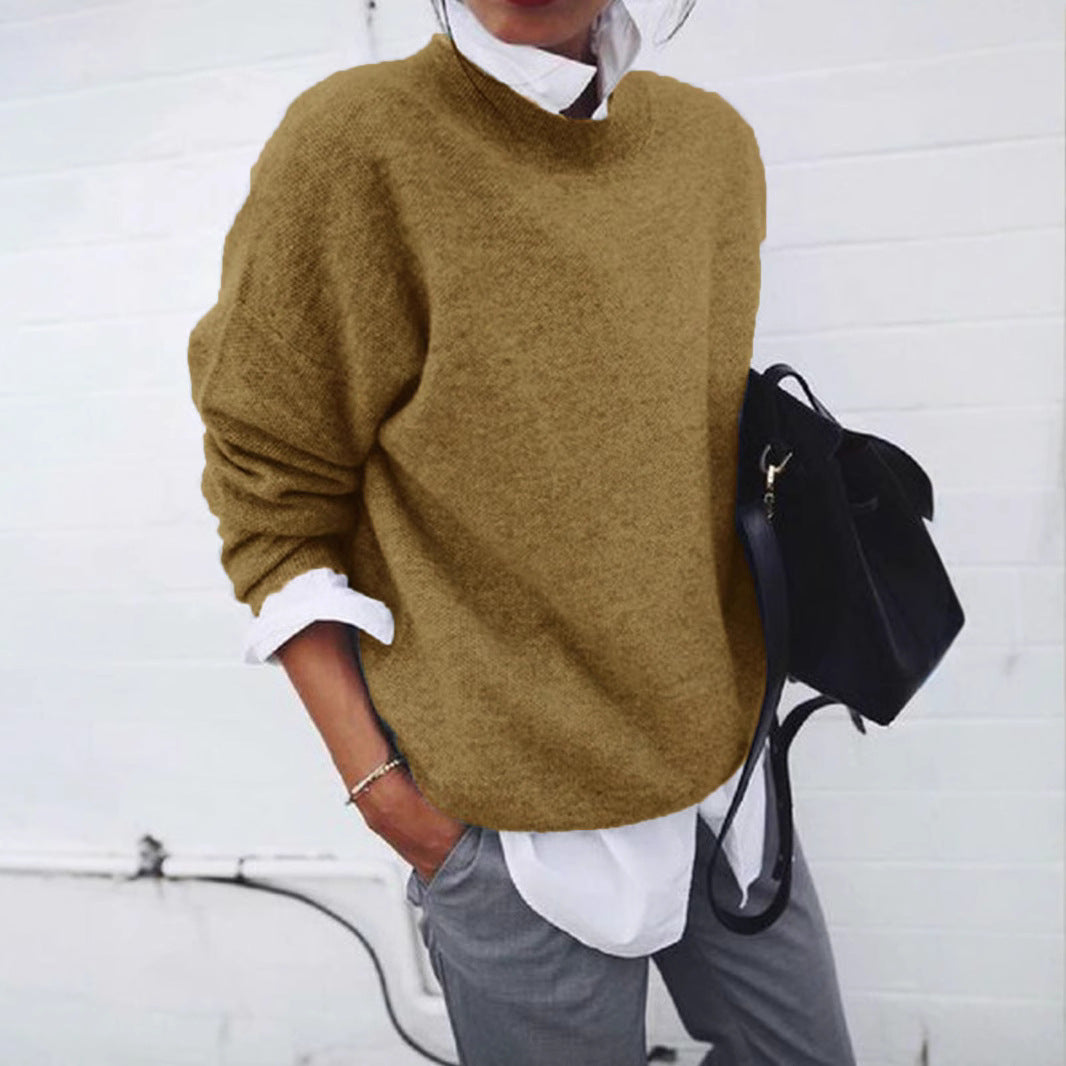 Damen nan gemütlicher Oversize-Strickpullover mit Stehkragen Drune