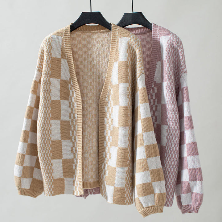 Drune | Kariert Gestrickte Strickjacke für Damen