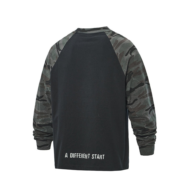 Unisex Oversize-Sweatshirt mit Camouflage-Raglanärmeln und geprägtetem Frontlogo Drune