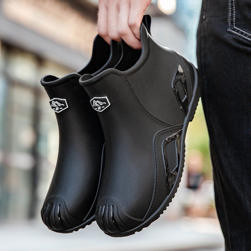 Herren Slip-On Kurzschaft-Gummiregenstiefelette mit griffiger Kontrastlaufsohle Drune