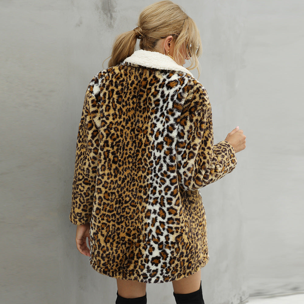 Damen Kuscheliger Leopardenfellmantel Drune