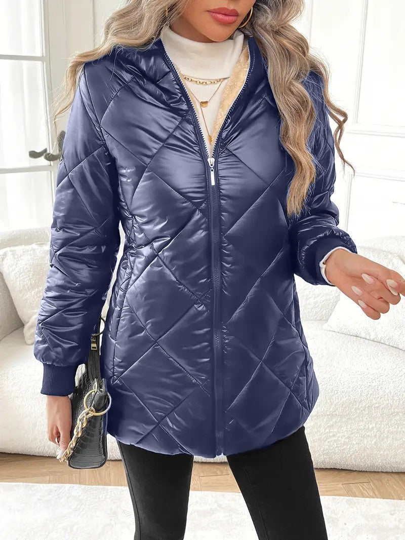 Damen Steppjacke mit Teddyfutter und Kapuze Drune