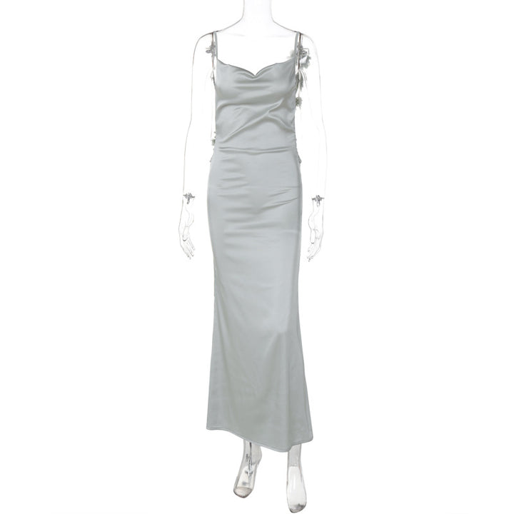 Damen Satin Maxikleid mit zarten Trägern und eleganter Drapierung Drune