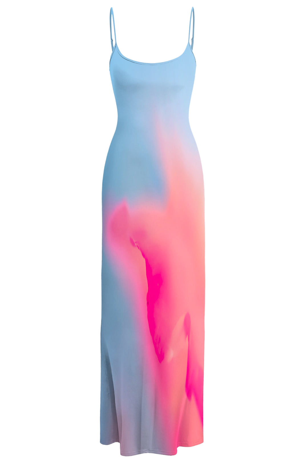 Damen elegantes Langkleid mit zartem Farbverlauf und Spaghettiträgern Drune