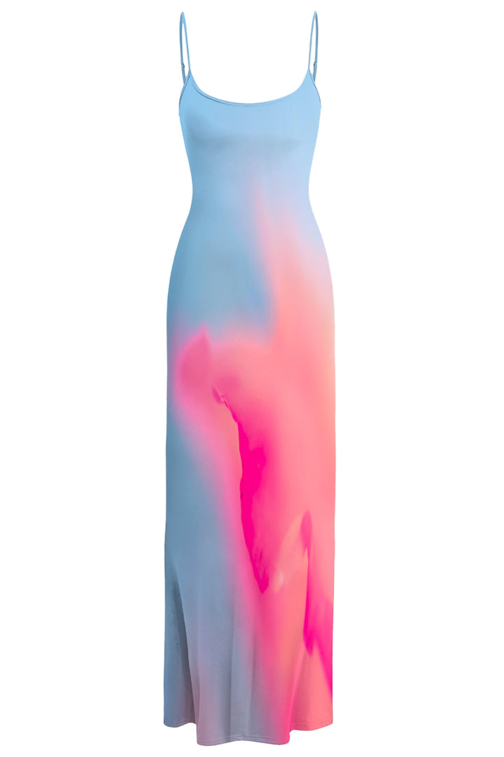 Damen elegantes Langkleid mit zartem Farbverlauf und Spaghettiträgern Drune