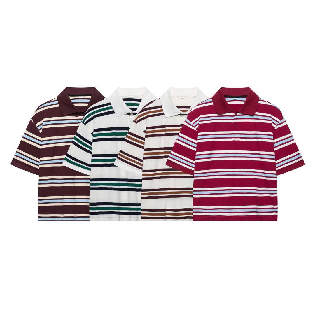 Damen Lässiges Langarm-Poloshirt mit Streifenmuster und Rippbündchen Drune