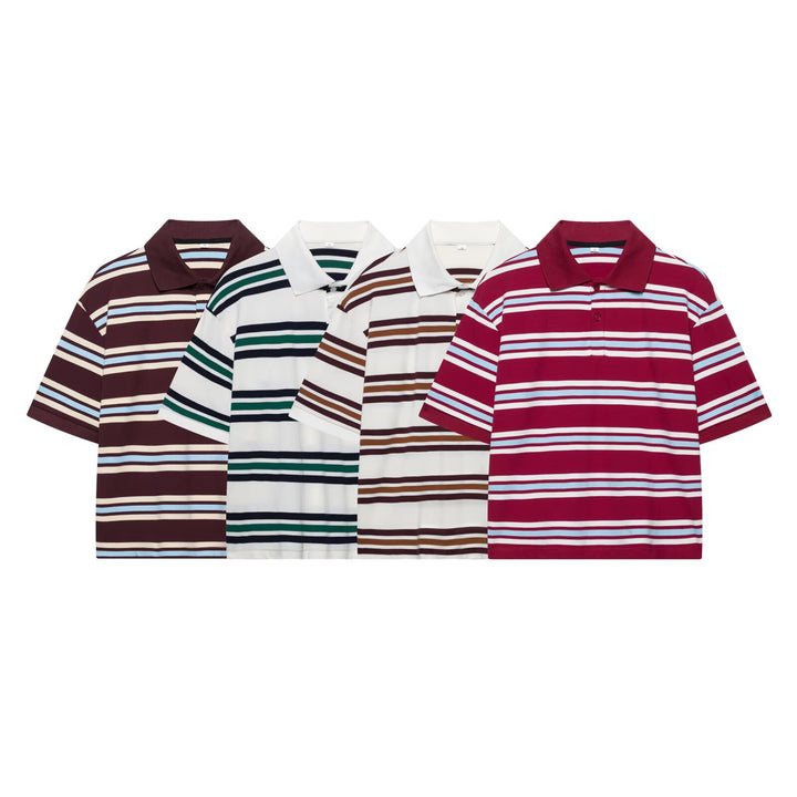 Damen Lässiges Langarm-Poloshirt mit Streifenmuster und Rippbündchen Drune