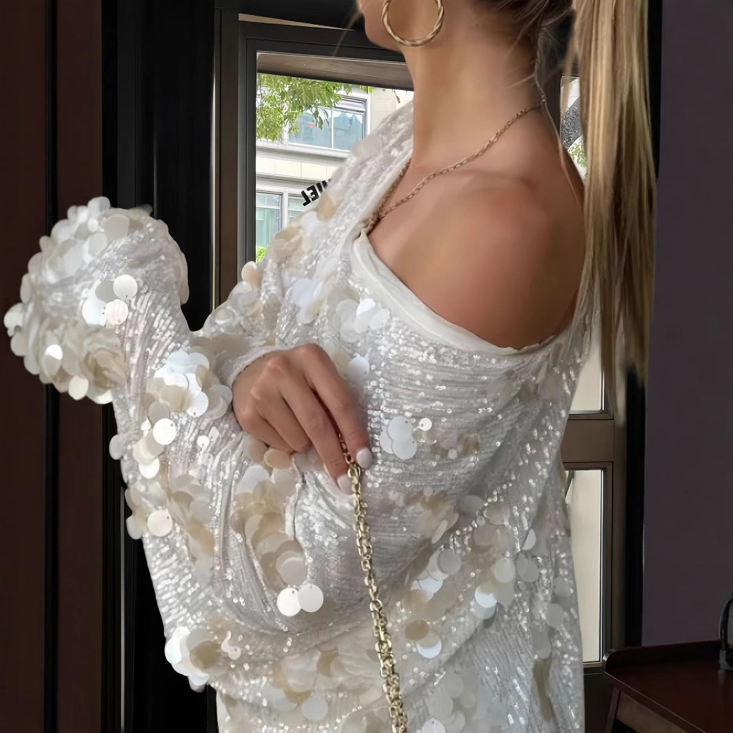 Damen elegante und funkelnde Seidenbluse Drune