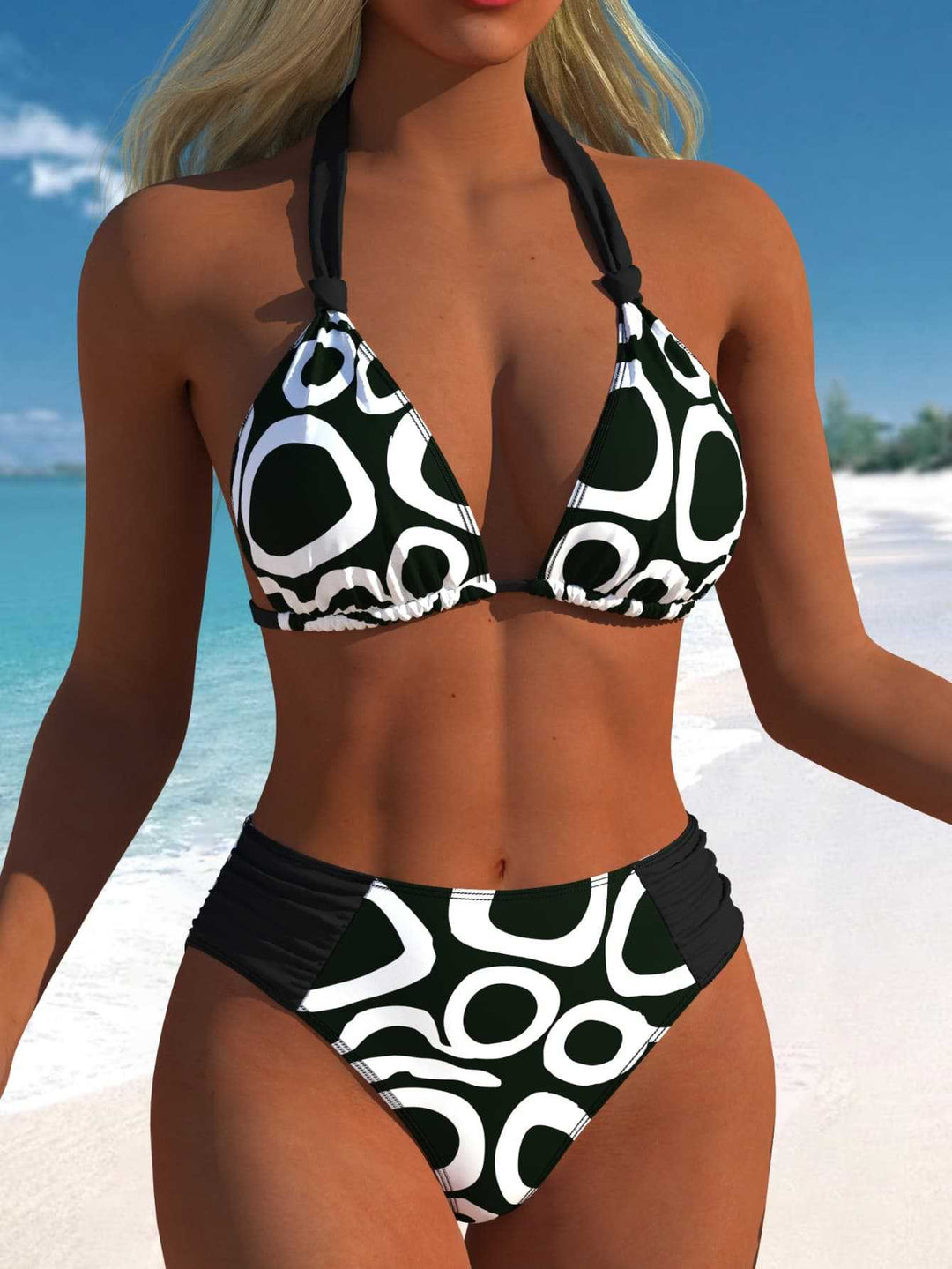Damen Bikini-Set mit modernem grafischen Muster und hohem Schnitt Drune
