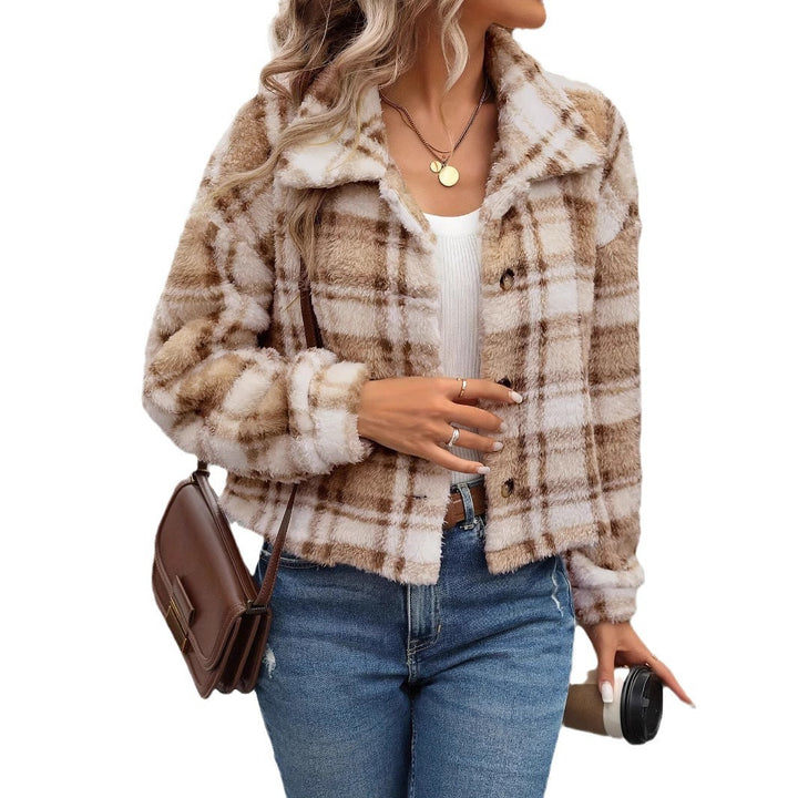 Damen Kuscheljacke mit Karomuster und weichem Teddyfell Drune