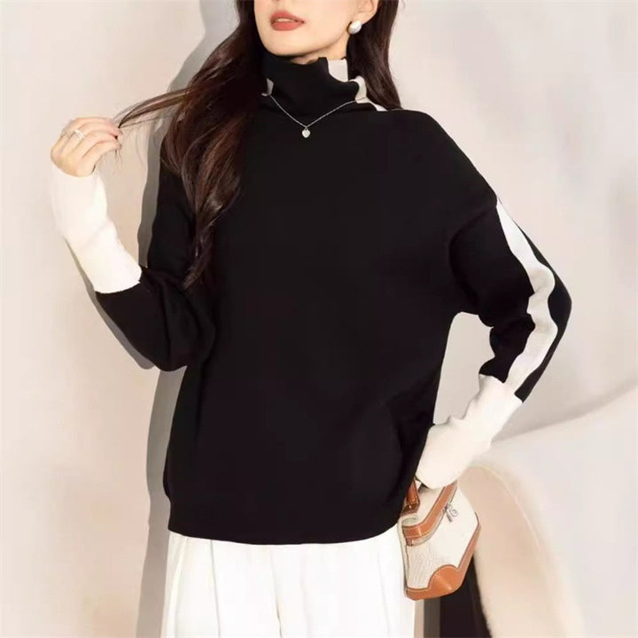 Damen Lässiger Rollkragenpullover mit Kontrastärmel Drune