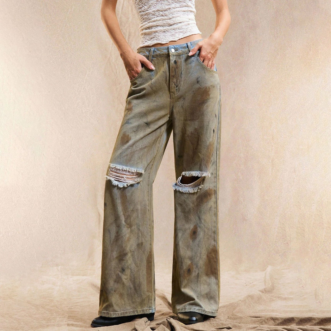 Damen Weite Jeans mit modischen Destroyed-Details und lässigem Schnitt Drune