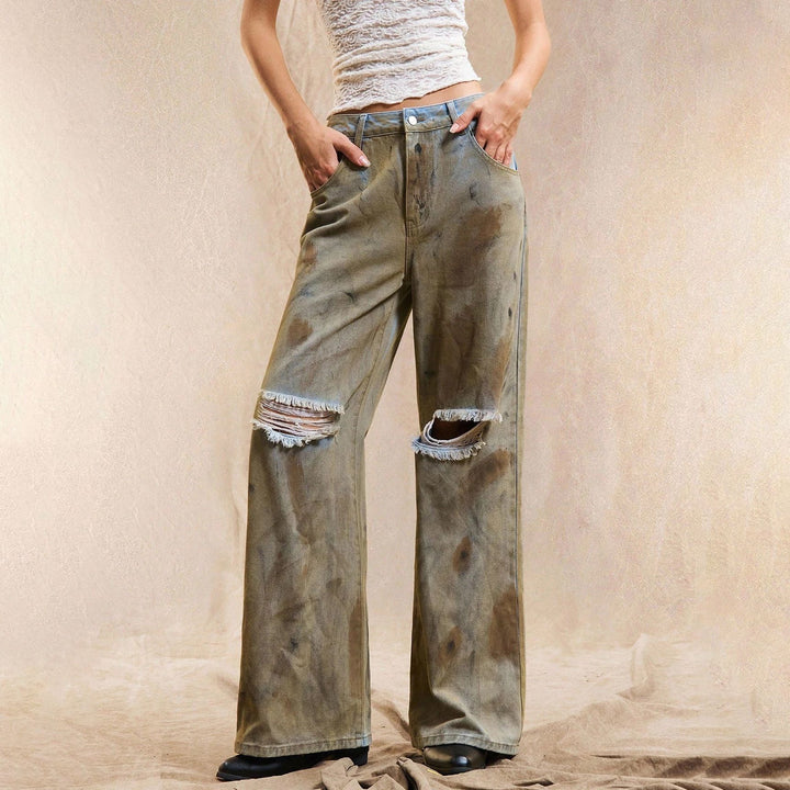 Damen Weite Jeans mit modischen Destroyed-Details und lässigem Schnitt Drune