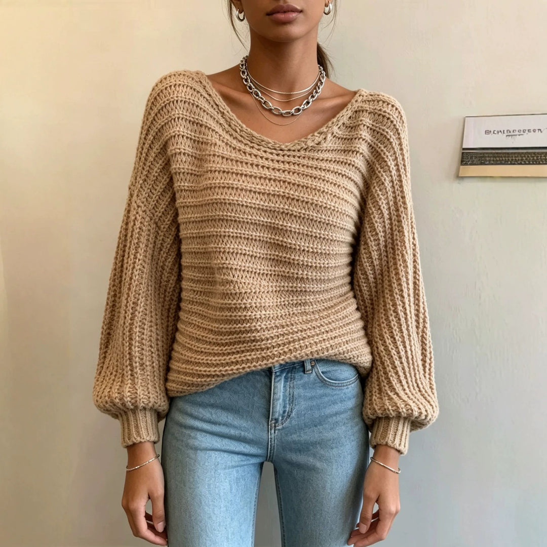 Damen Cropped Strickcardigan mit Knotendetail und Ballonärmeln Drune