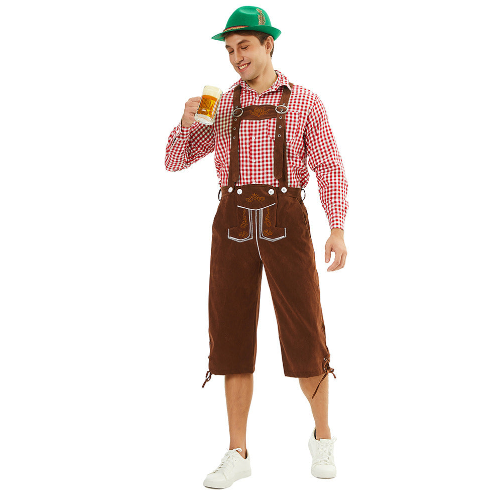 Herren nan traditionelle bayerische Trachtenlederhose knielang mit bestickten Hosenträgern Drune