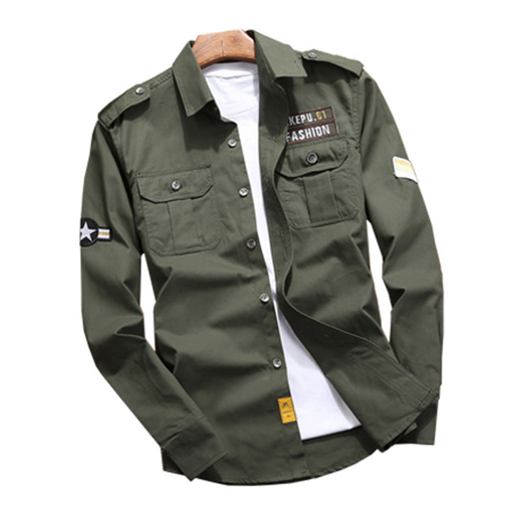 Herren Utility-Hemdjacke mit Schulterpatten, aufgesetzten Brustpattentaschen und Patch‑Applikationen Drune