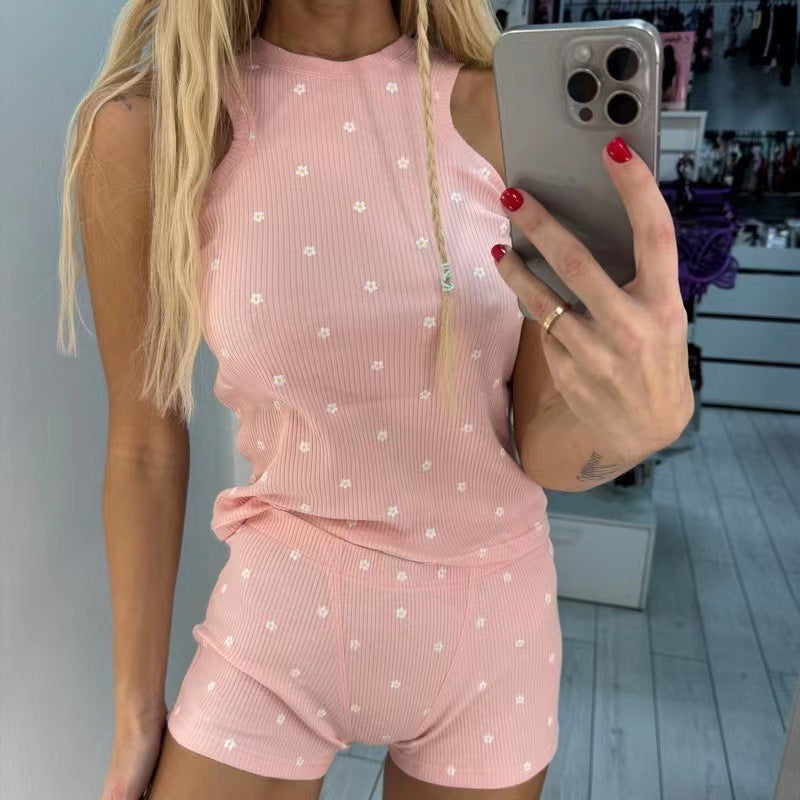 Damen lässiges Tank-Top und Shorts Set mit spielerischem Muster Drune