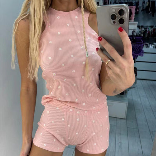 Damen lässiges Tank-Top und Shorts Set mit spielerischem Muster Drune