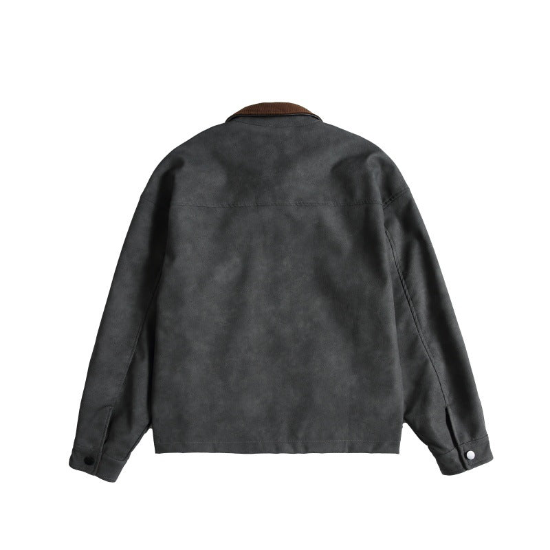 Damen Oversize Wildleder‑Optik Bomberjacke mit Cordkragen und verdecktem Reißverschluss Drune