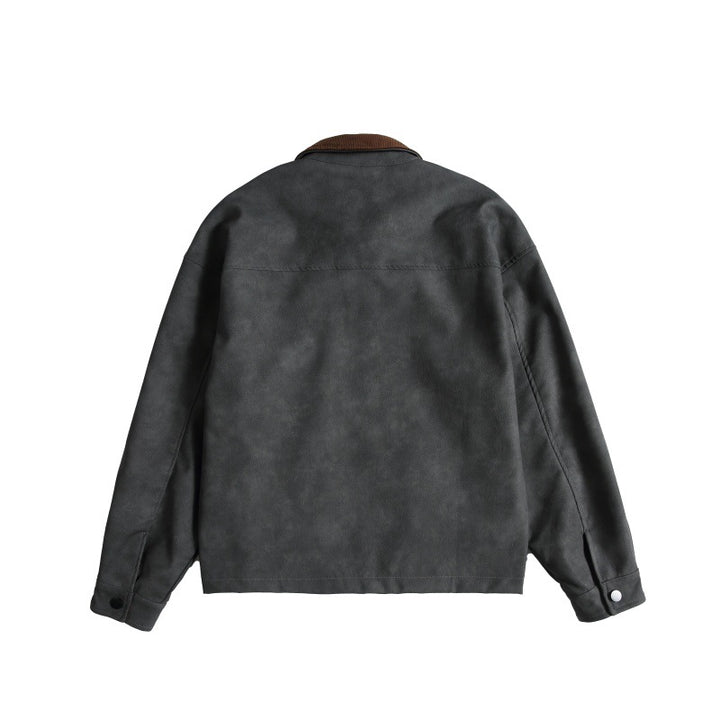 Damen Oversize Wildleder‑Optik Bomberjacke mit Cordkragen und verdecktem Reißverschluss Drune