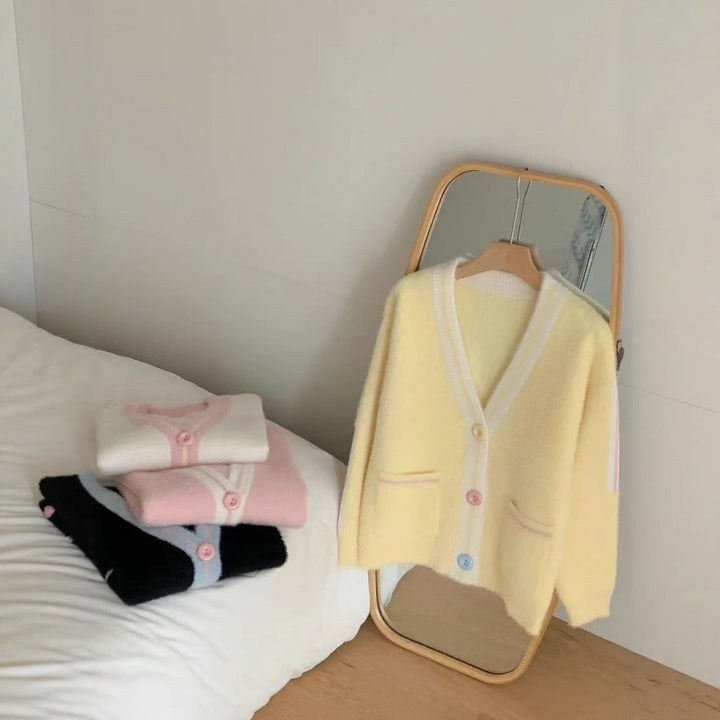 Damen Kuscheliger Cardigan mit bunten Knöpfen und Taschen Drune