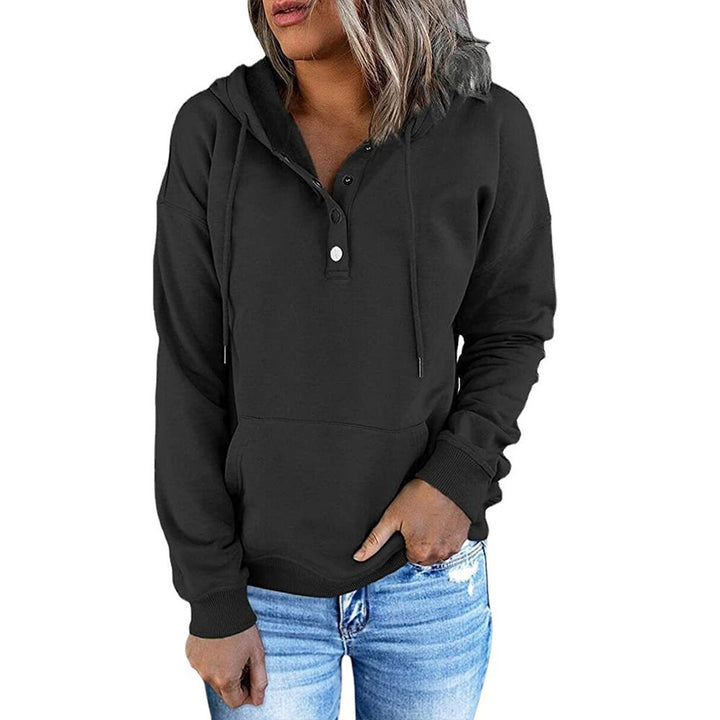 Damen Kapuzenpullover mit Henley-Knopfleiste, Kängurutasche und lockerer Passform Drune