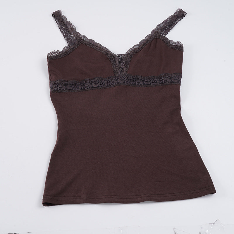 Damen Spitzenbody mit zarten Trägern und romantischen Rüschendetails Drune