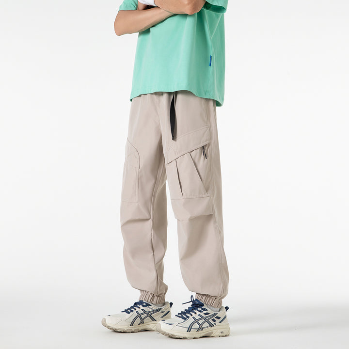 Herren Weite technische Cargo-Joggerhose mit elastischem Tunnelzugbund und Mehrfachtaschen Drune